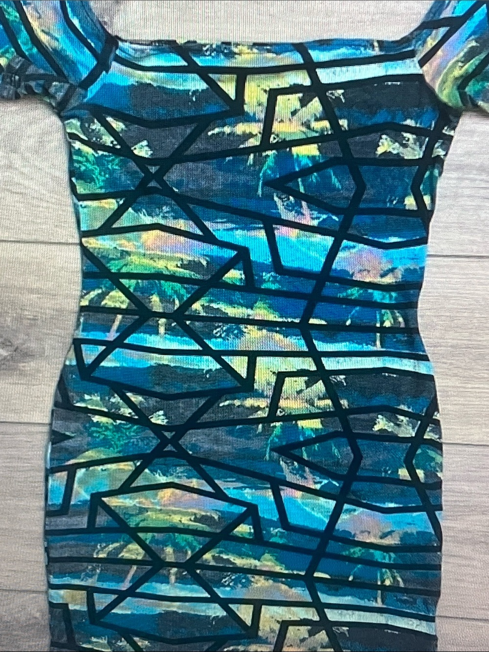 Hurley Blue, Teal & Black Geometric Mini Dress